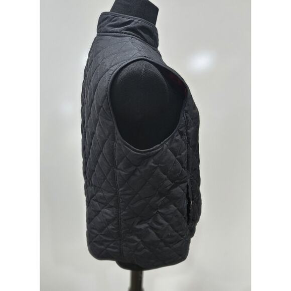 Chaps Black Quilted Reversible Vest Solid Red Snap Pockets Full Zip Medium - Picture 7 of 10